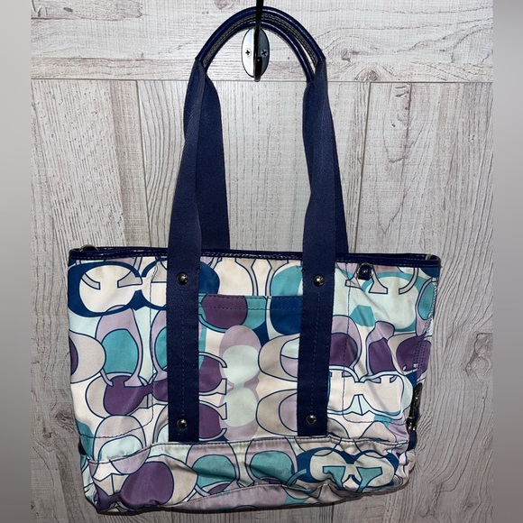 COACH Signature Y2K Preppy Logo Canvas Kyra DaisyScarf Print Tote Bag - Picture 3 of 9